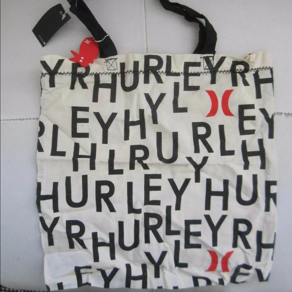 Hurley Graphic Cotton Tote Bag in Natural with Black/Red Print. NWT